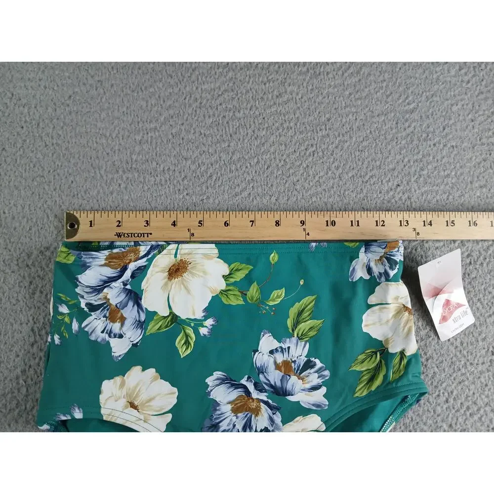 Lands' End Lycra Swim Bottoms Womens 8 Medium Green High Rise Floral Bikini NWT